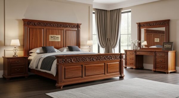 Modern handcrafted Sheesham wood bed set - Chinioti furniture style