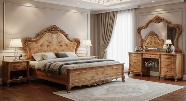 Modern handcrafted Sheesham wood bed set - Chinioti furniture style
