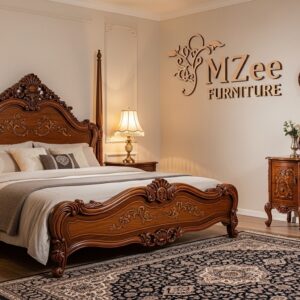 MZee Bed set - Sheesham wood bed set with carved headboard
