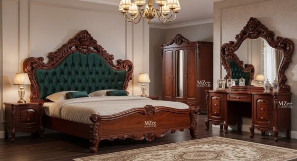 Modern handcrafted Sheesham wood bed set - Chinioti furniture style