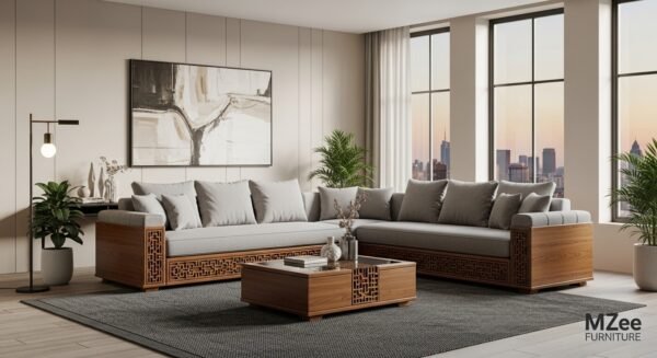 MZee L shape sofa design 2025 with table for living room
