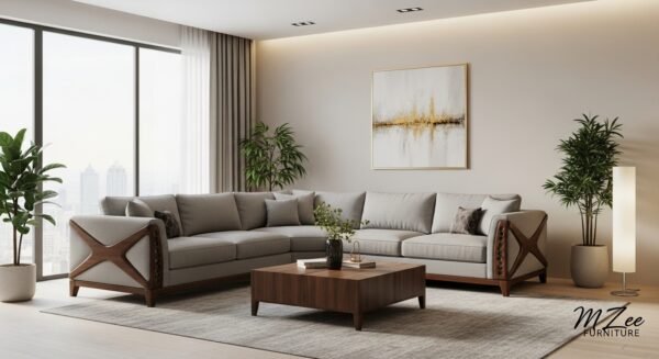 MZee L shape sofa design 2025 with table for living room