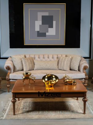 Premium solid wood sofa set with stylish cushions – MZee Furniture Pakistan