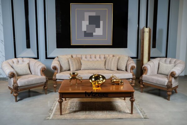 Premium solid wood sofa set with stylish cushions – MZee Furniture Pakistan