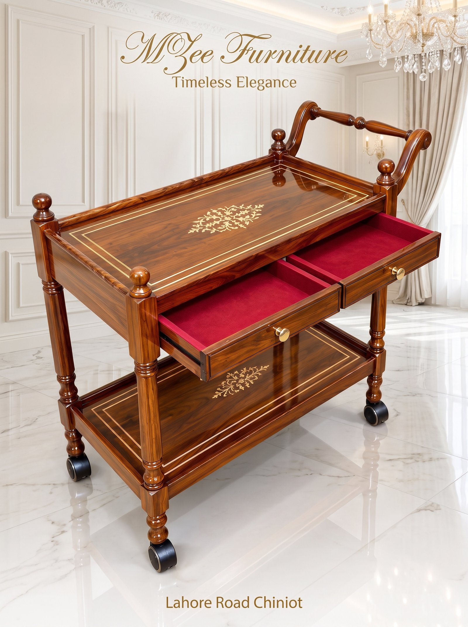 Classic Tea Trolley Wooden Serving Cart MZ Furniture
