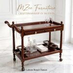 MZee handmade wooden tea trolley T001 in walnut brown Sheesham wood