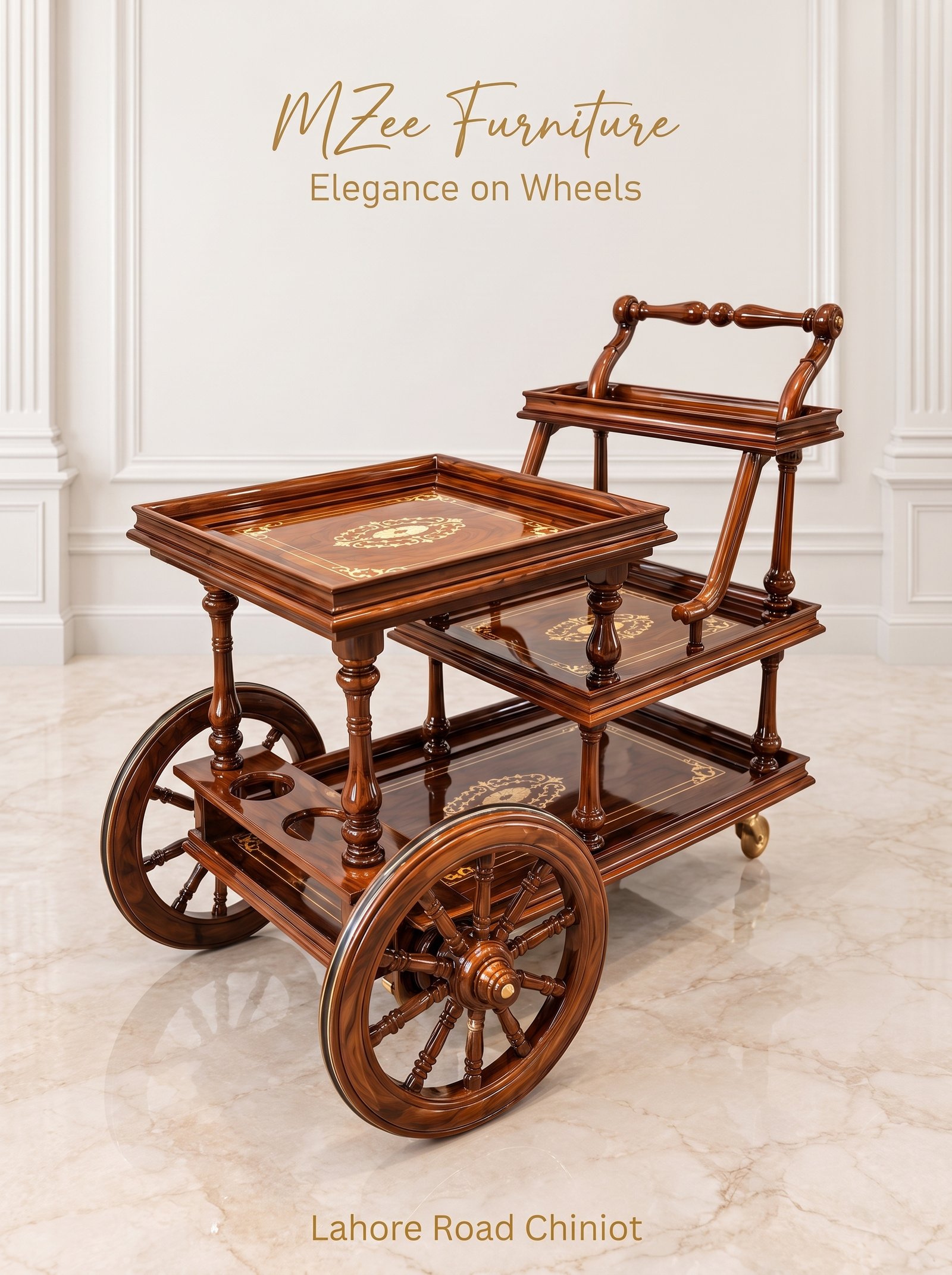 Royal Tea Trolley Luxury Wooden Serving Cart